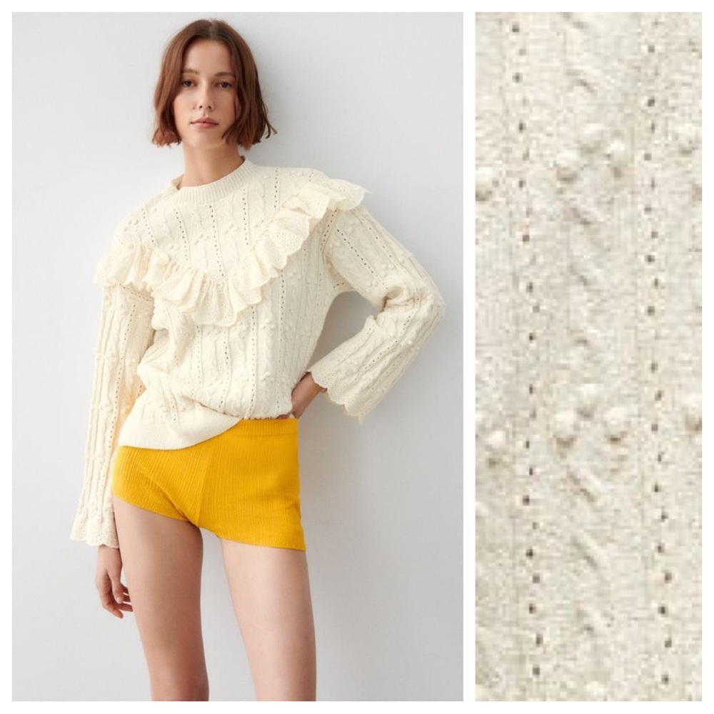 Zara Cream Ruffled Sweater | like new